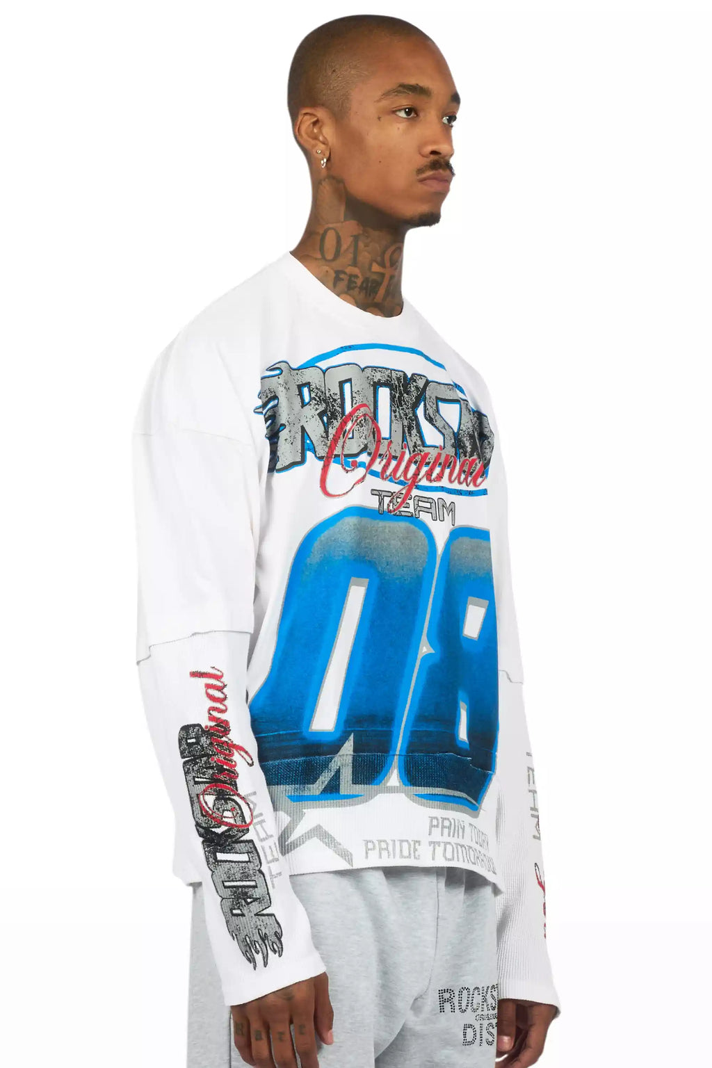 Ryker White/Blue Boxy Crop Double Layer Tee