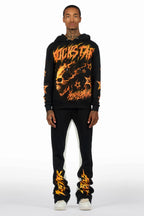 Nelz Black/Orange Graphic Hoodie/Baggy Track Pant Set