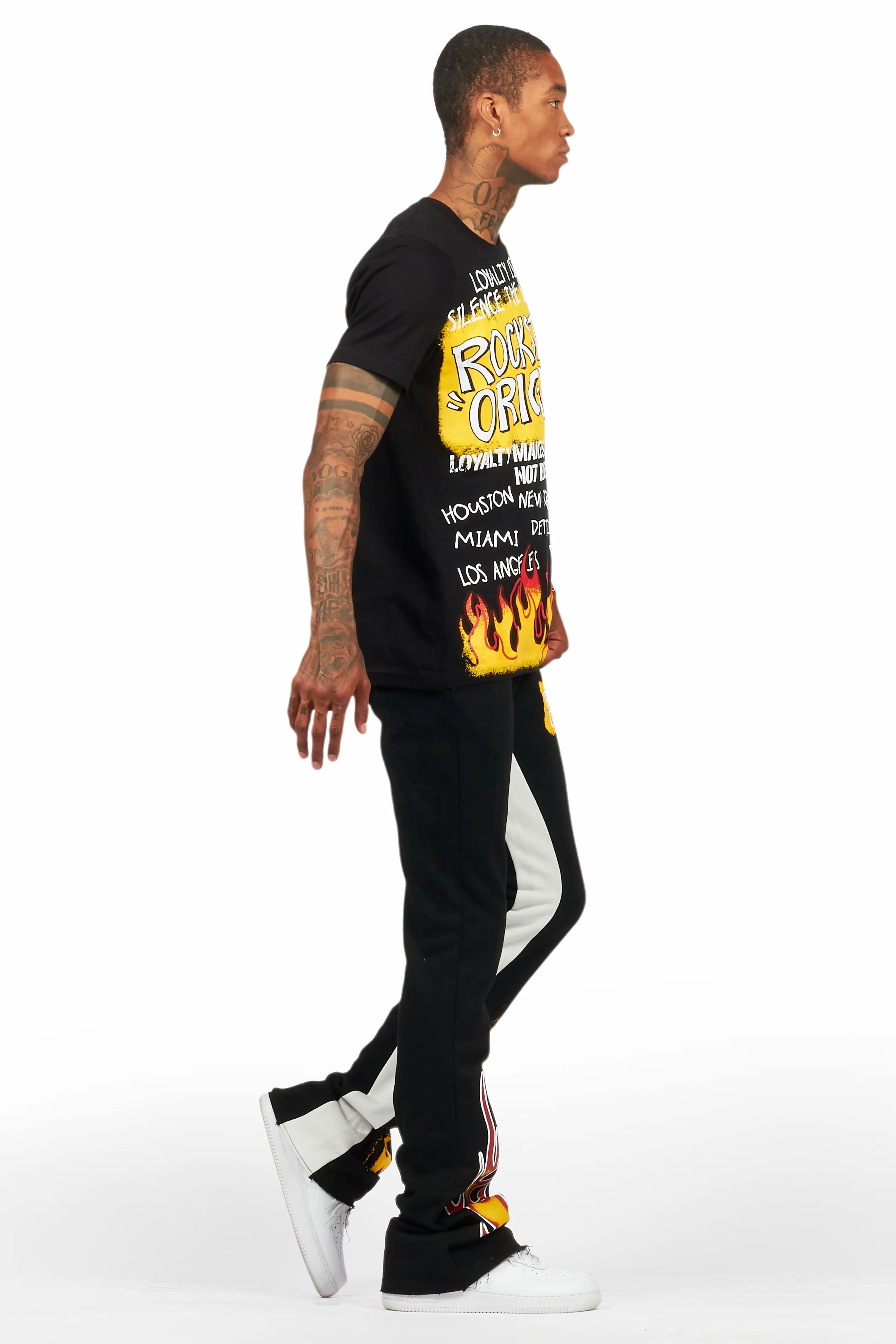 Beno Black T-Shirt/Baggy Stacked Pant Set