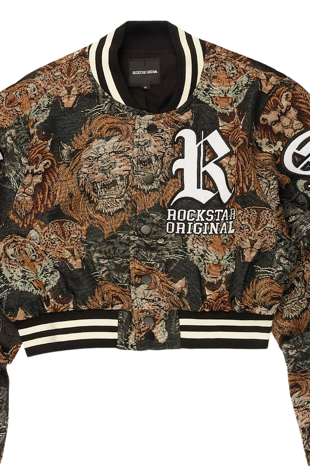 Khadiyah Black Crop Tapestry Varsity Jacket