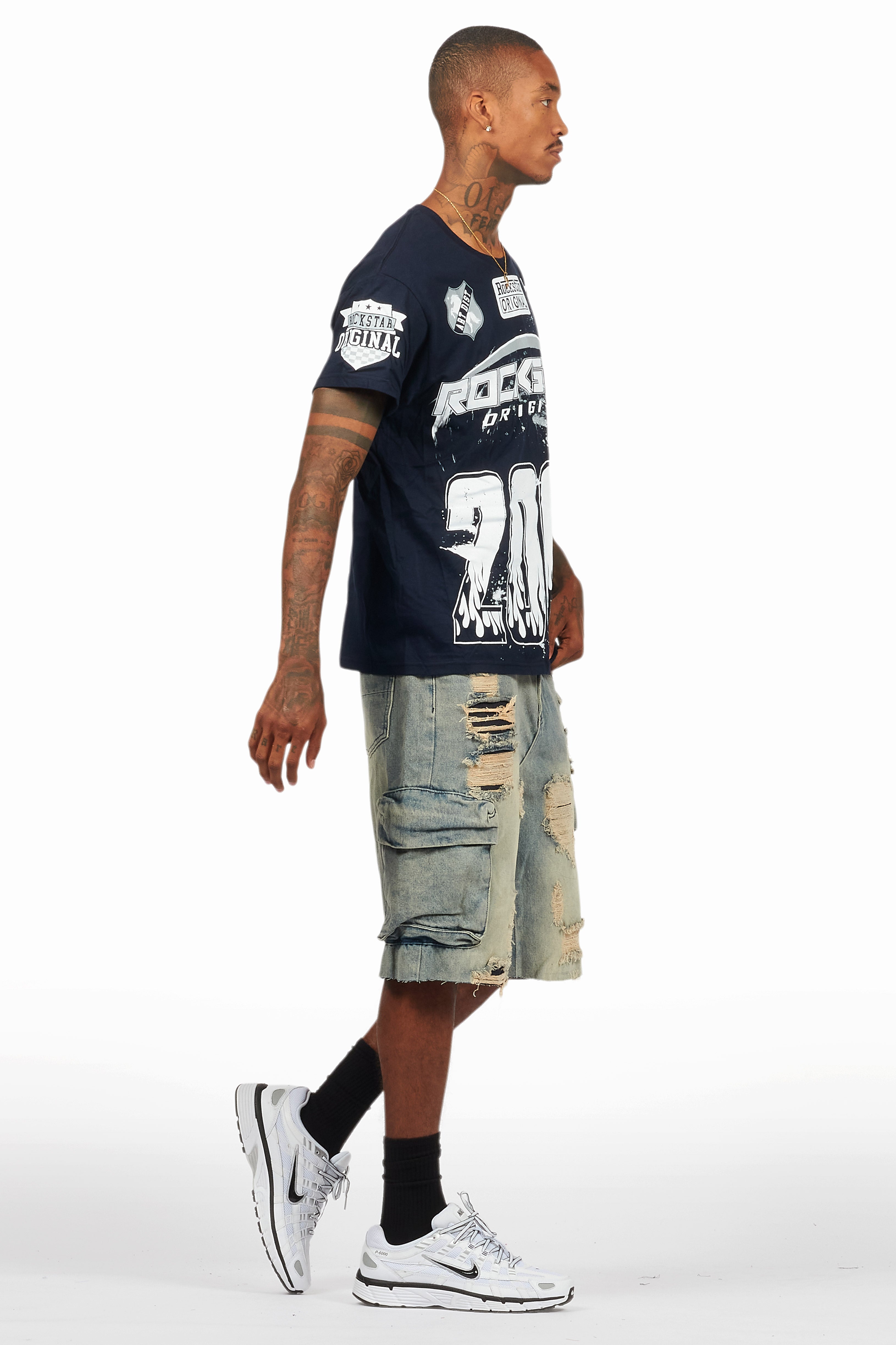 Amos Navy T-Shirt/Denim Short Set