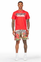 Ceri Red Graphic Short