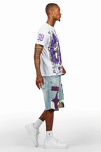 Nesta White/Purple T-Shirt/Denim Short Set