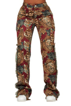 Khadiyah Red Animal Print Tapestry Stacked Pant