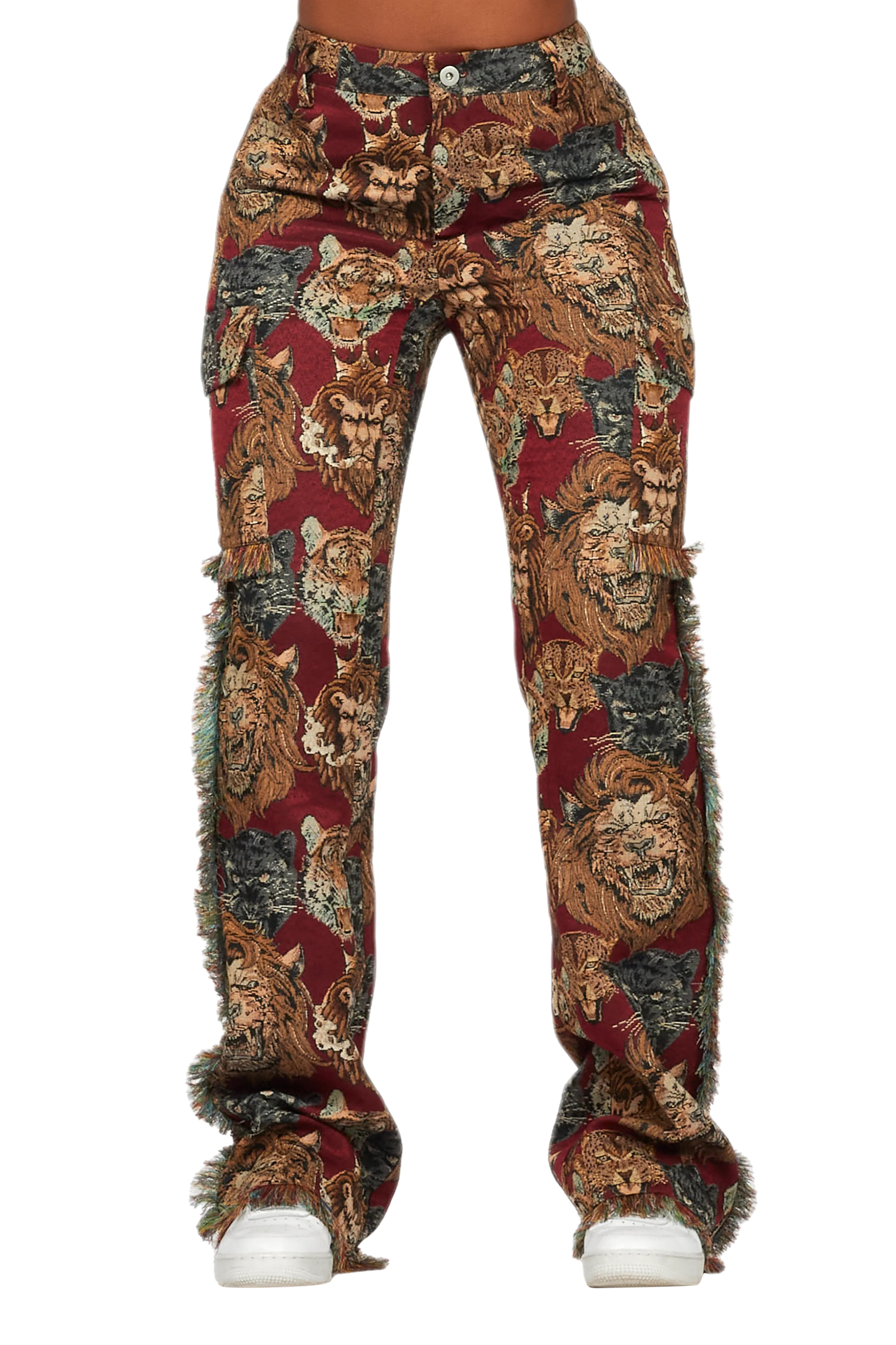 Khadiyah Red Animal Print Tapestry Stacked Pant