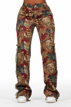 Khadiyah Red Animal Print Tapestry Stacked Pant