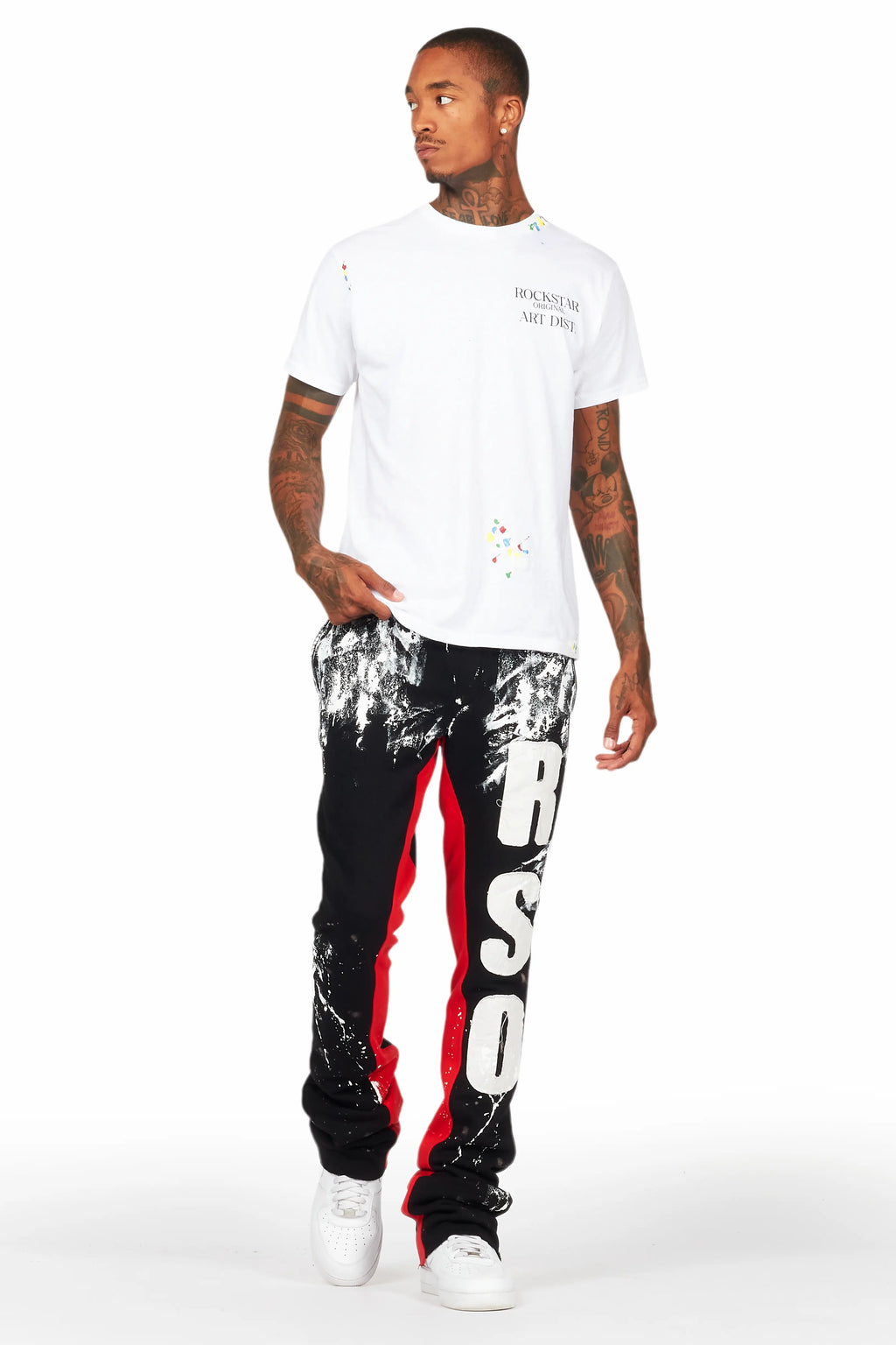 Vassar Black Patchwork Stacked Flare Track Pant