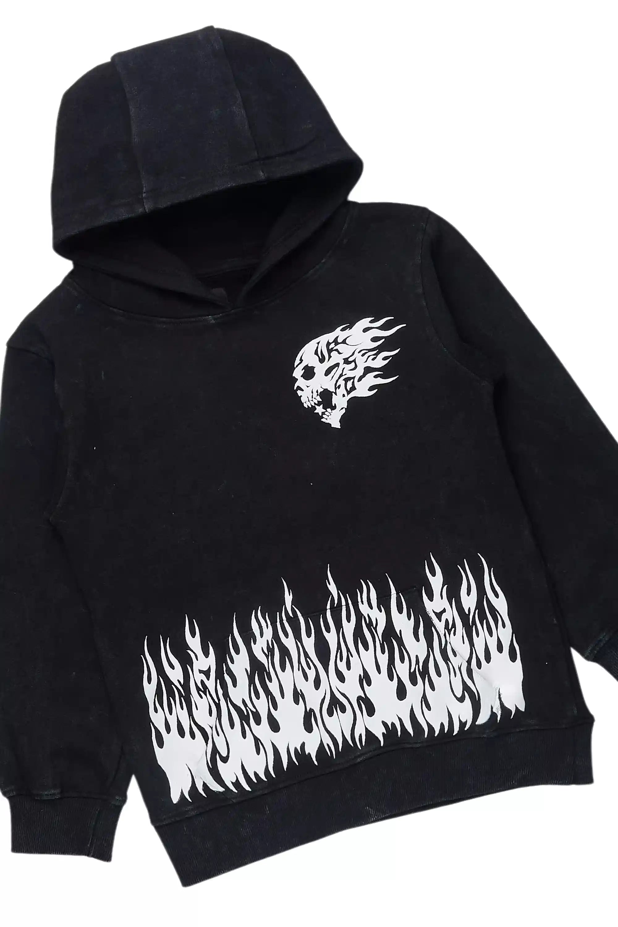 Girls Bubble Vintage Black/White Hoodie Stacked Flare Track Set