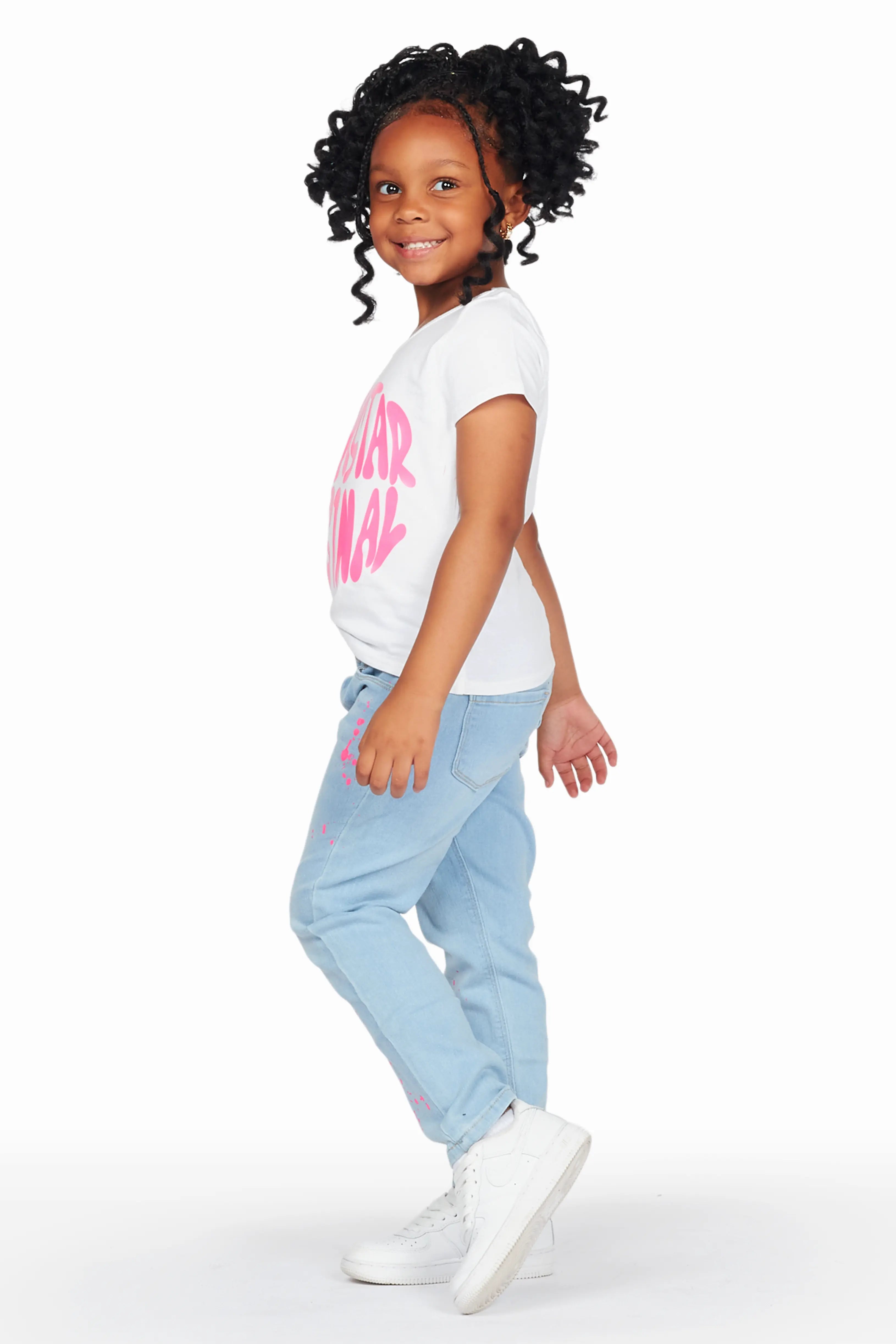 Girls Lyla White T-Shirt Slim Jean Set