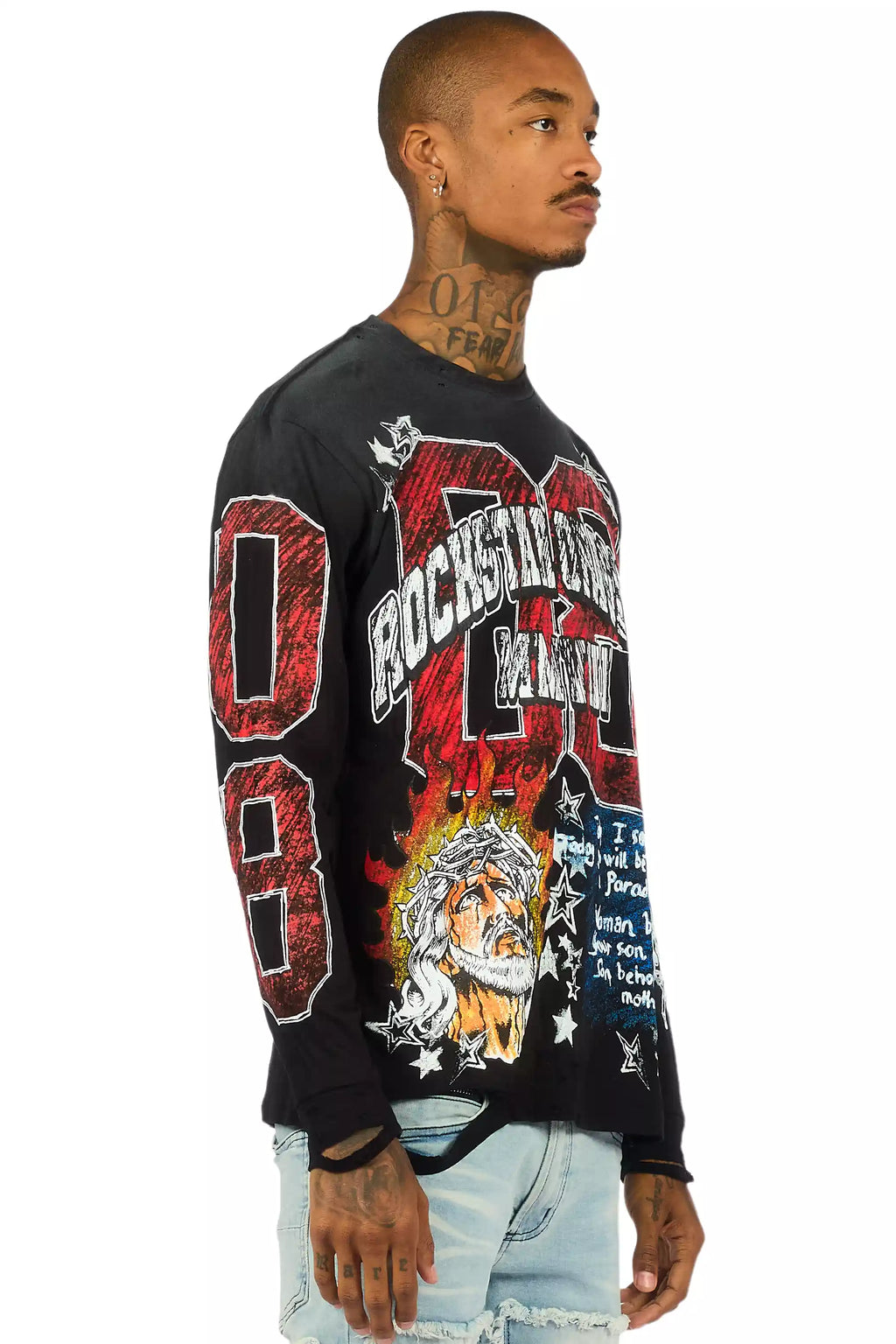 Jesus Crayon Black Long Sleeve Graphic T-Shirt