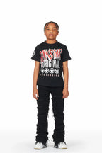 Boys Akos Black T-Shirt/Super Stacked Flare Jean