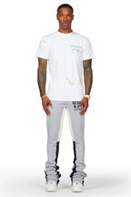 Taber Heather Grey Super Stacked Flare Track Pant