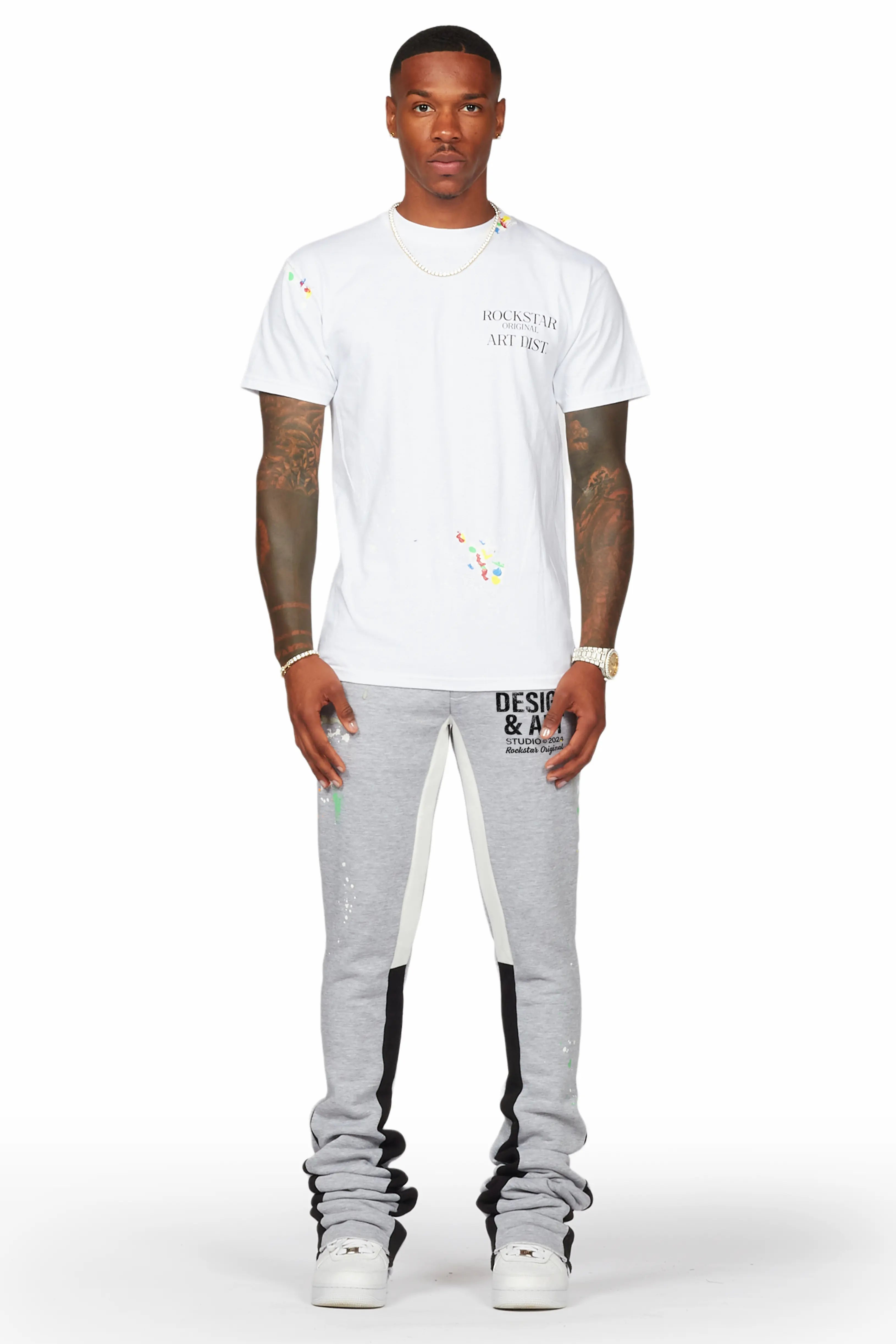 Taber Heather Grey Super Stacked Flare Track Pant