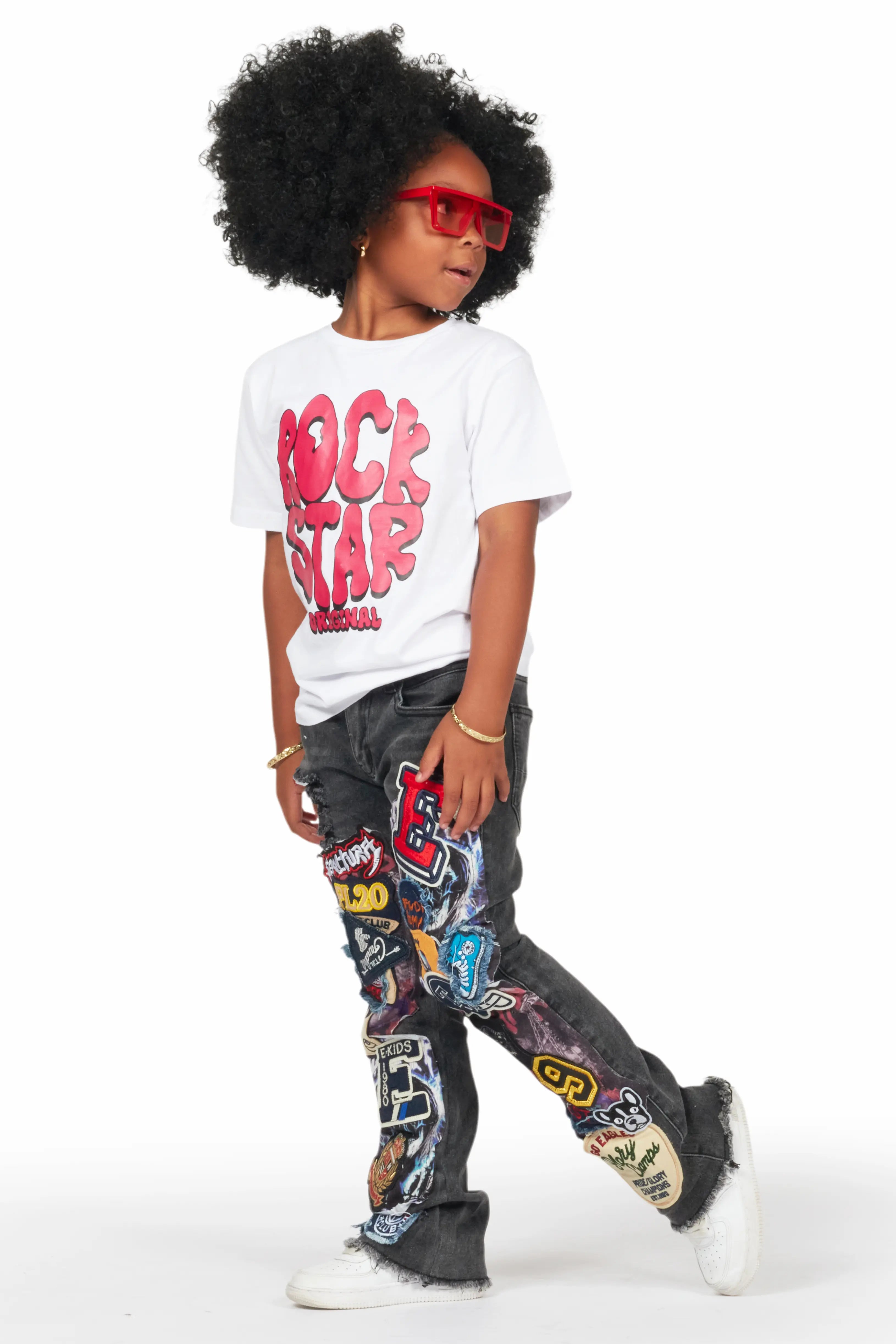 Girls Esma Black Stacked Flare Jean