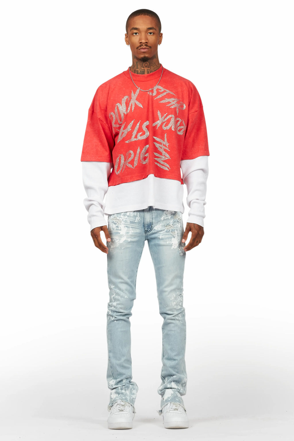 Kodak Blue/White Painter Stacked Flare Jean