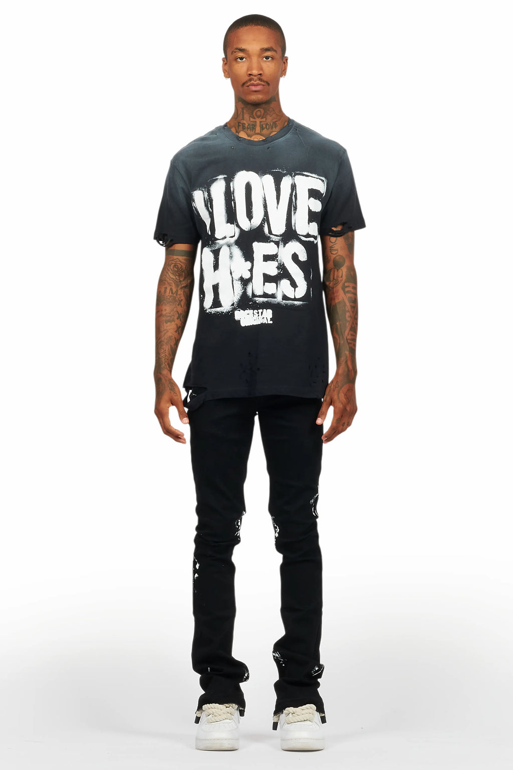 Banyan Black Graphic T-Shirt/Dag Stacked Flare Jean Set