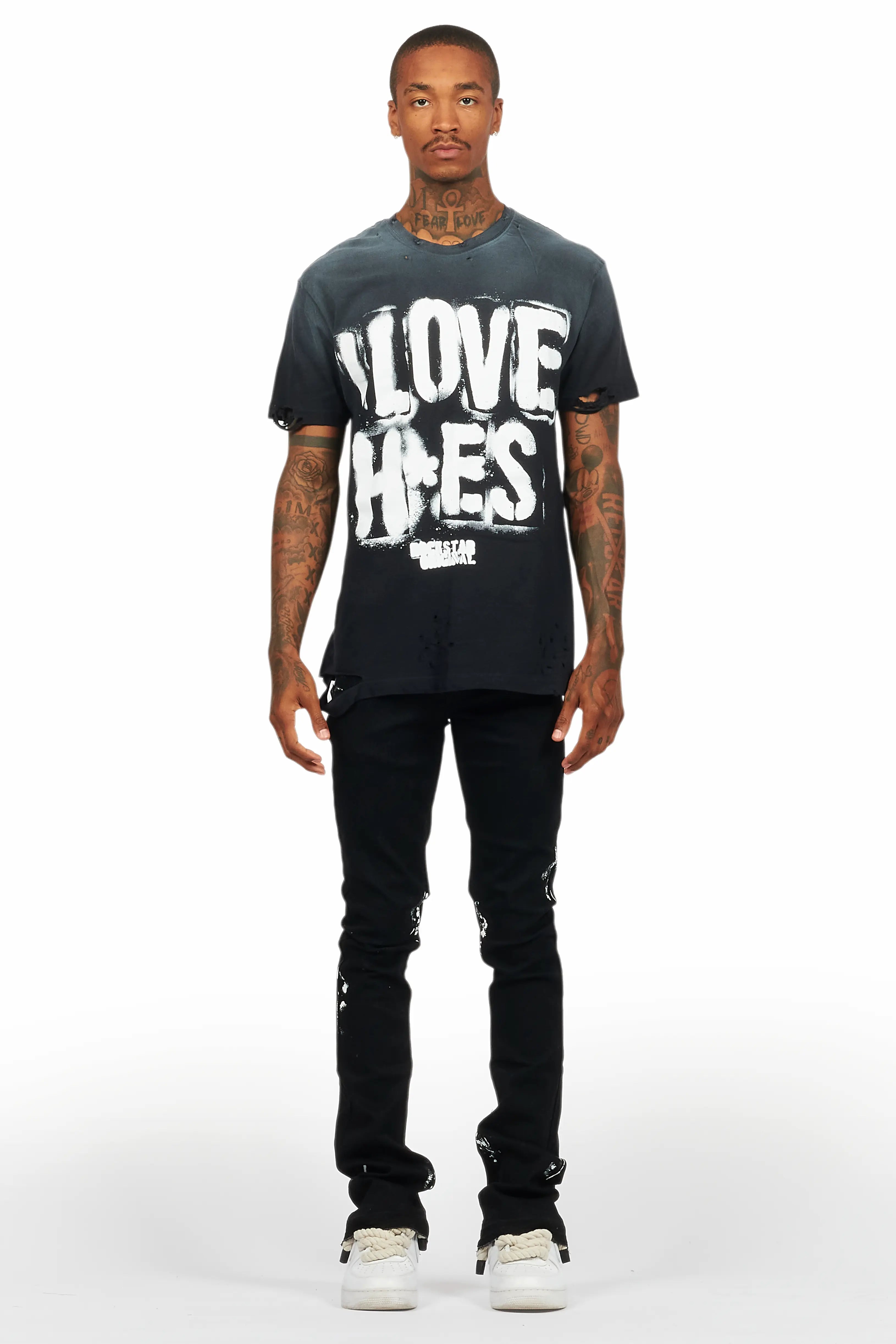 Banyan Black Graphic T-Shirt/Dag Stacked Flare Jean Set