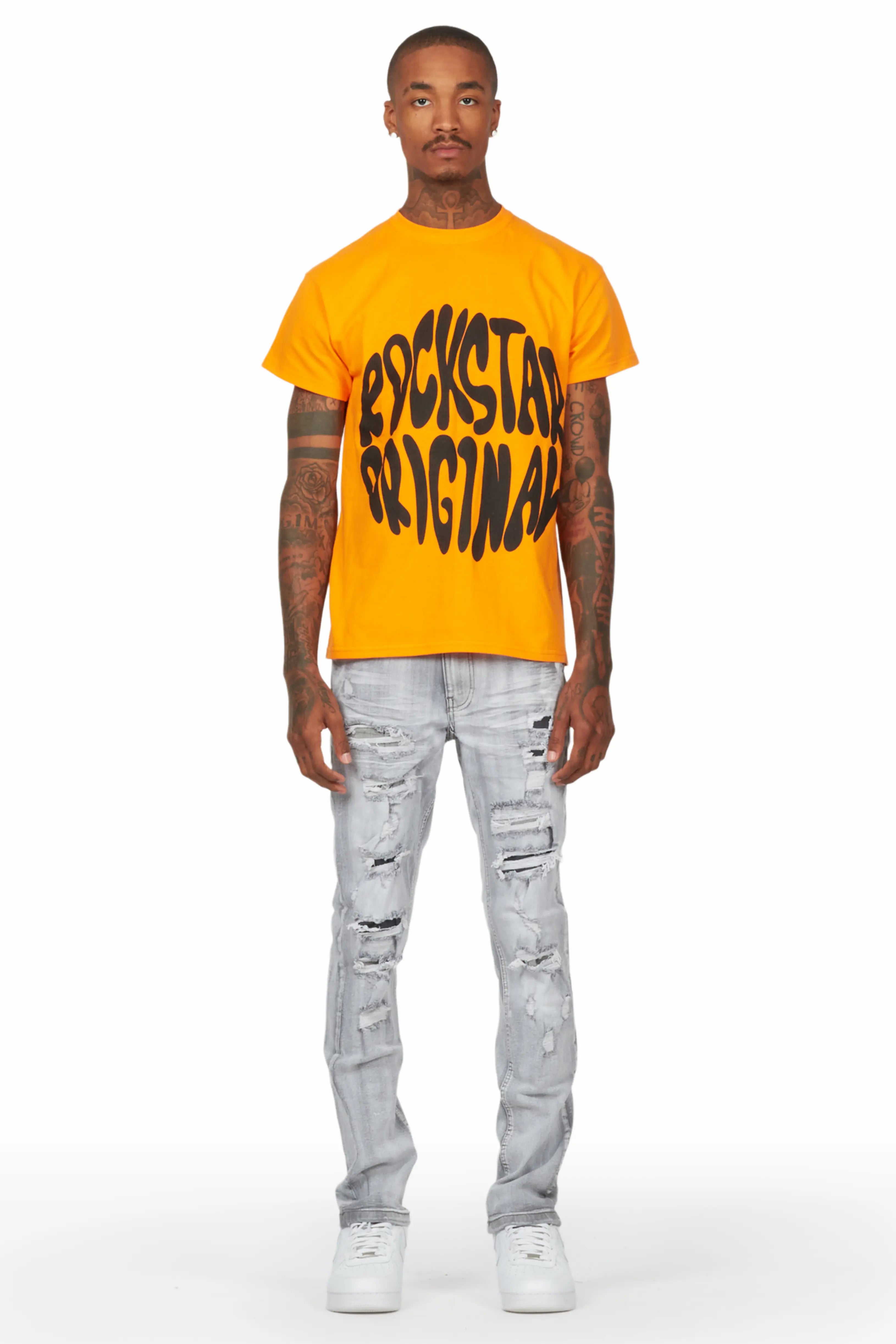 Gaines Light Grey Ripped Slim Straight Jean