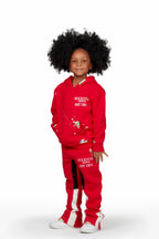 Girls Artie Red Hoodie Stacked Flare Track Set