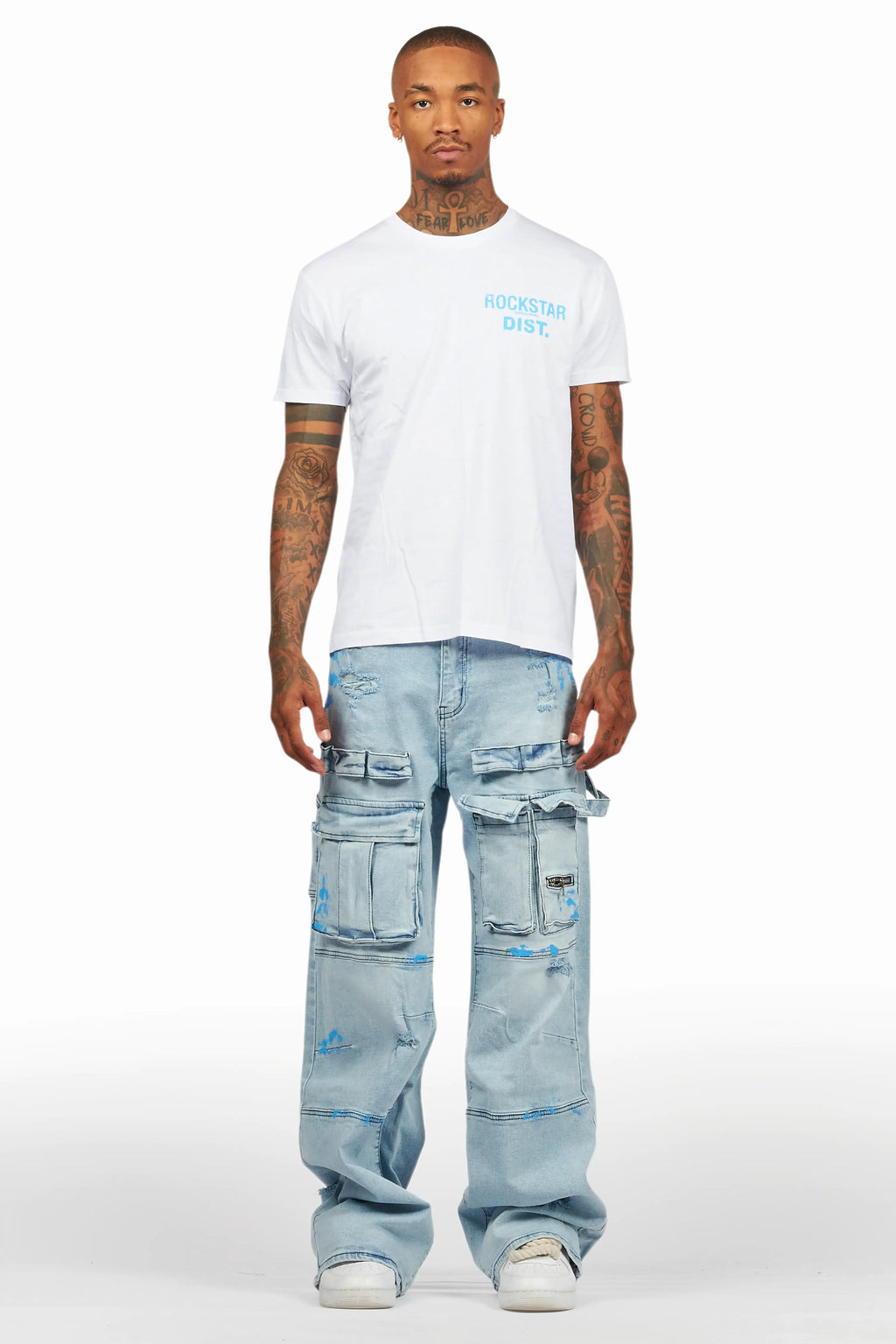 Lake White/Blue T-Shirt/Baggy Fit Cargo Jean Set