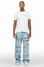 Lake White/Blue T-Shirt/Baggy Fit Cargo Jean Set