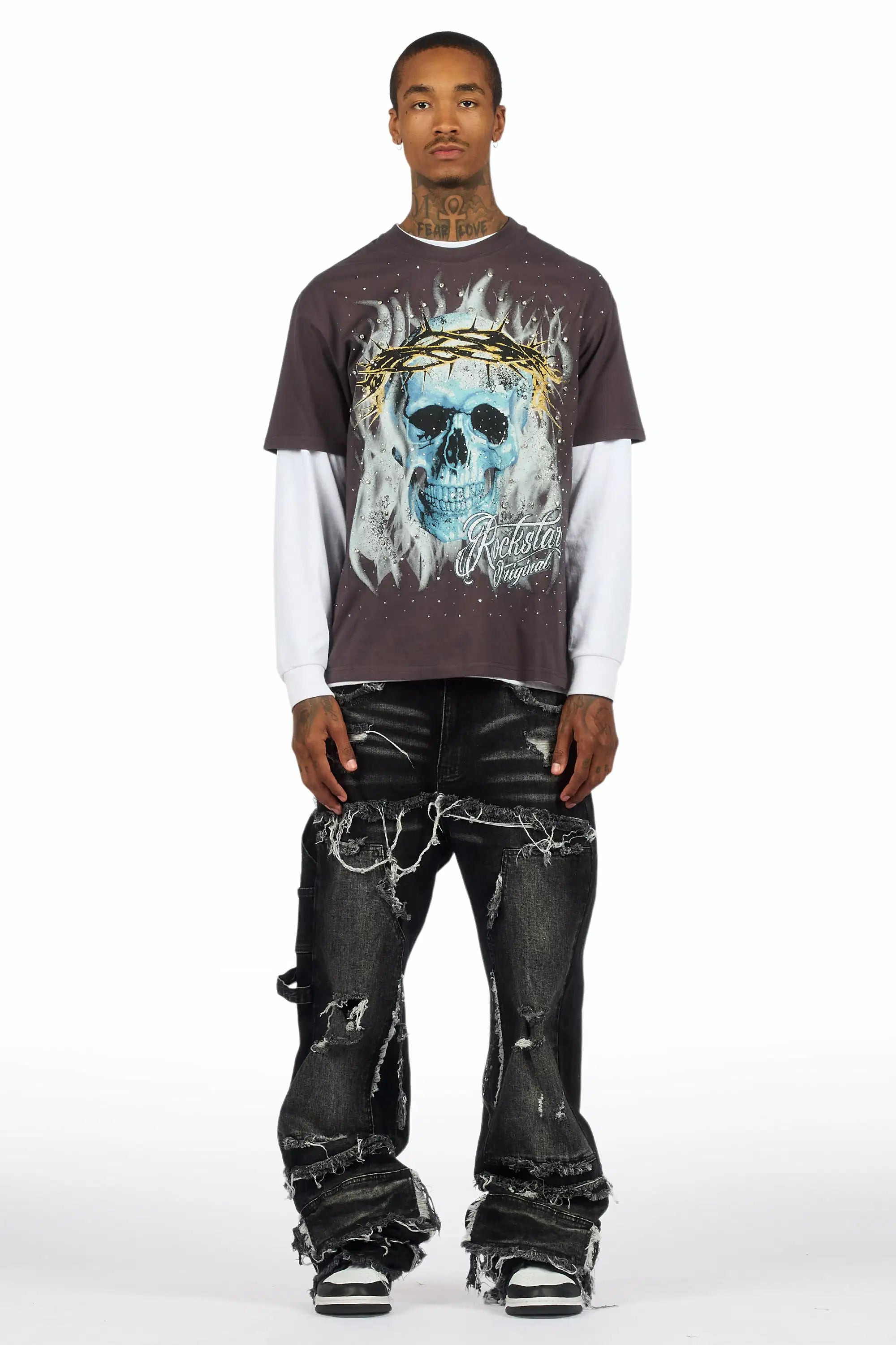 Blaise Grey Graphic Rhinestone T-Shirt