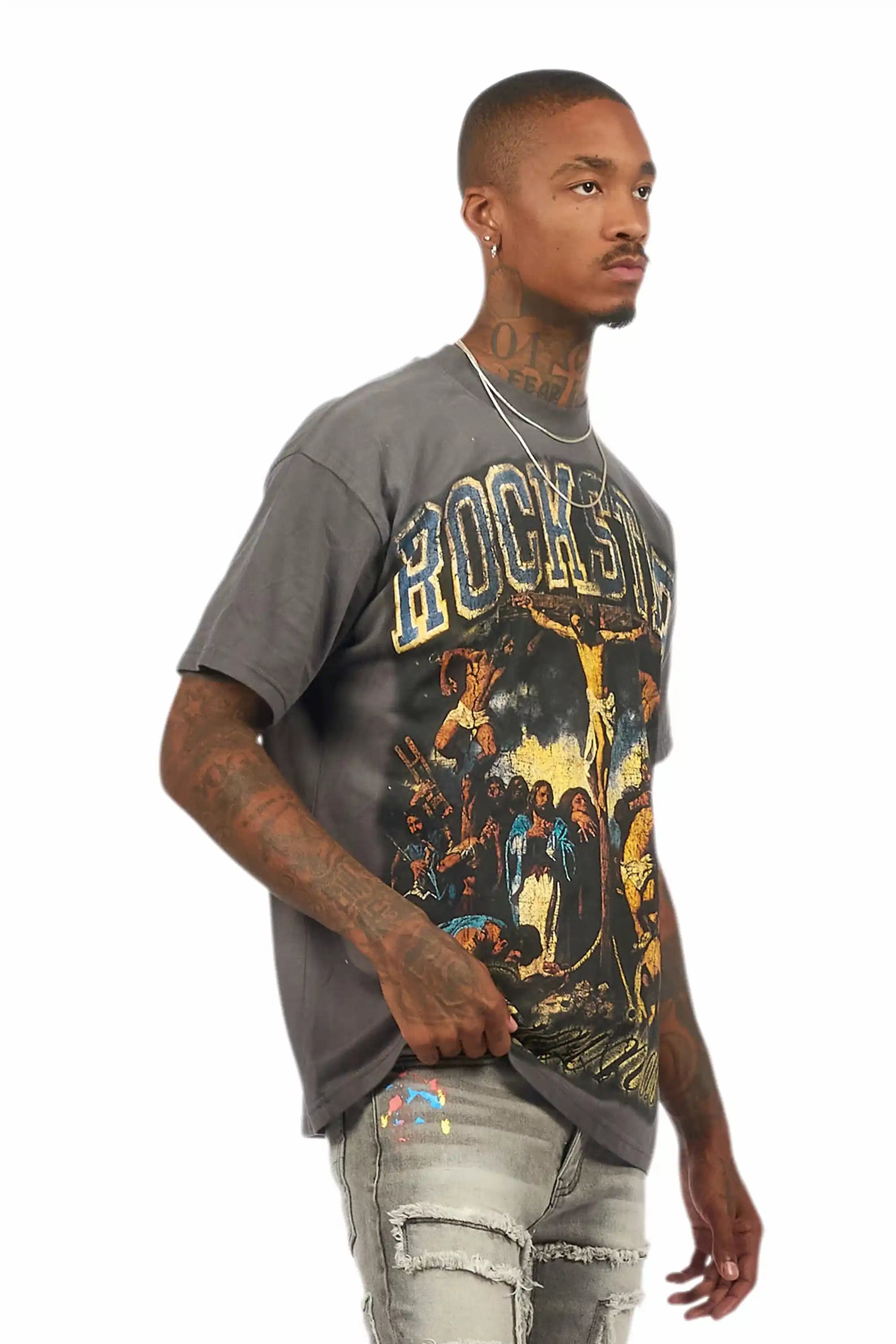 Waller Vintage Grey Oversized Graphic T-Shirt