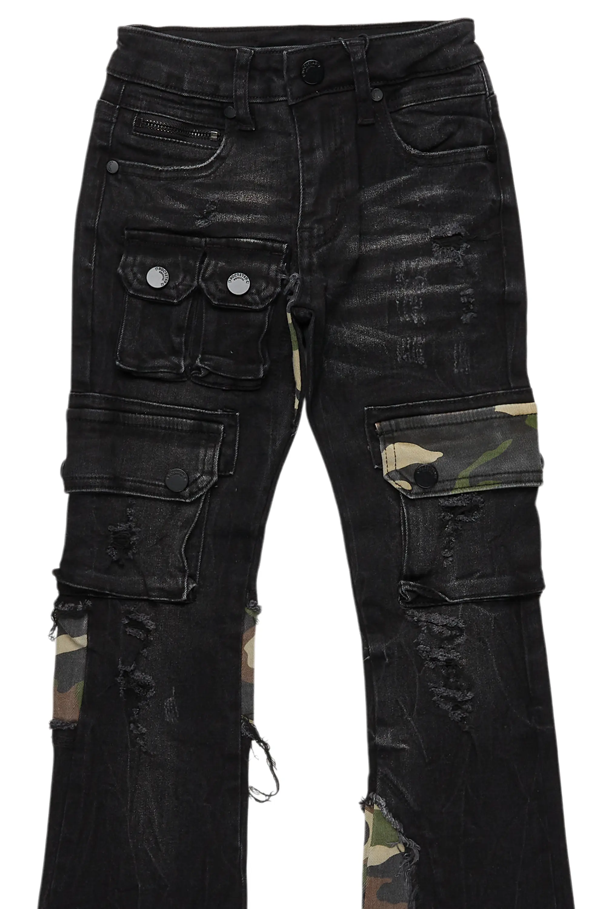 Boys Zeta Black Stacked Flare Jean