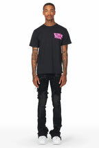 Fateh Jet Black Stacked Flare Jean