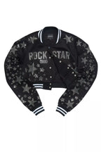 Shanda Black Crop Rhinestone Varsity Jacket