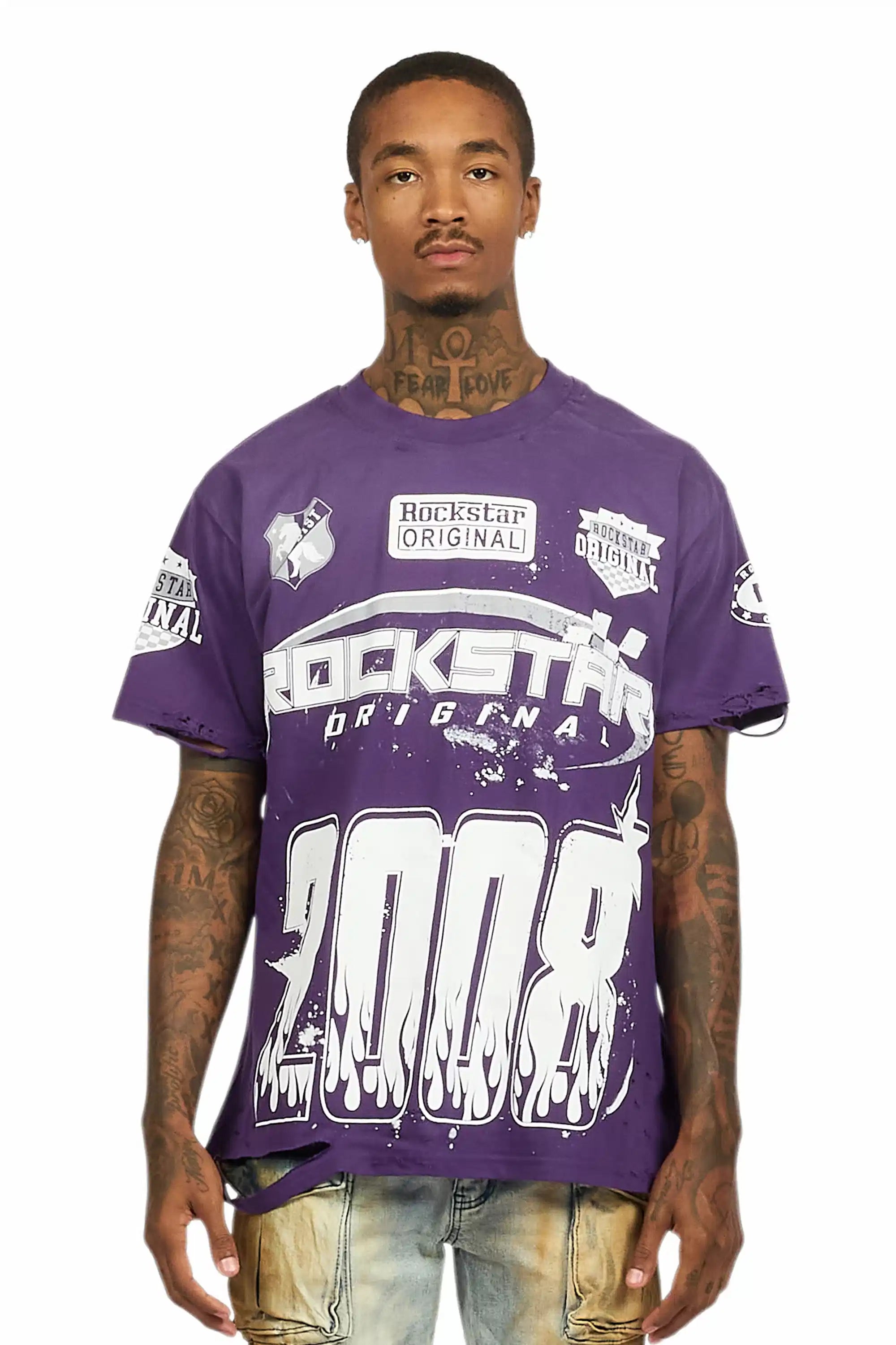 Amos Purple/White Graphic T-Shirt