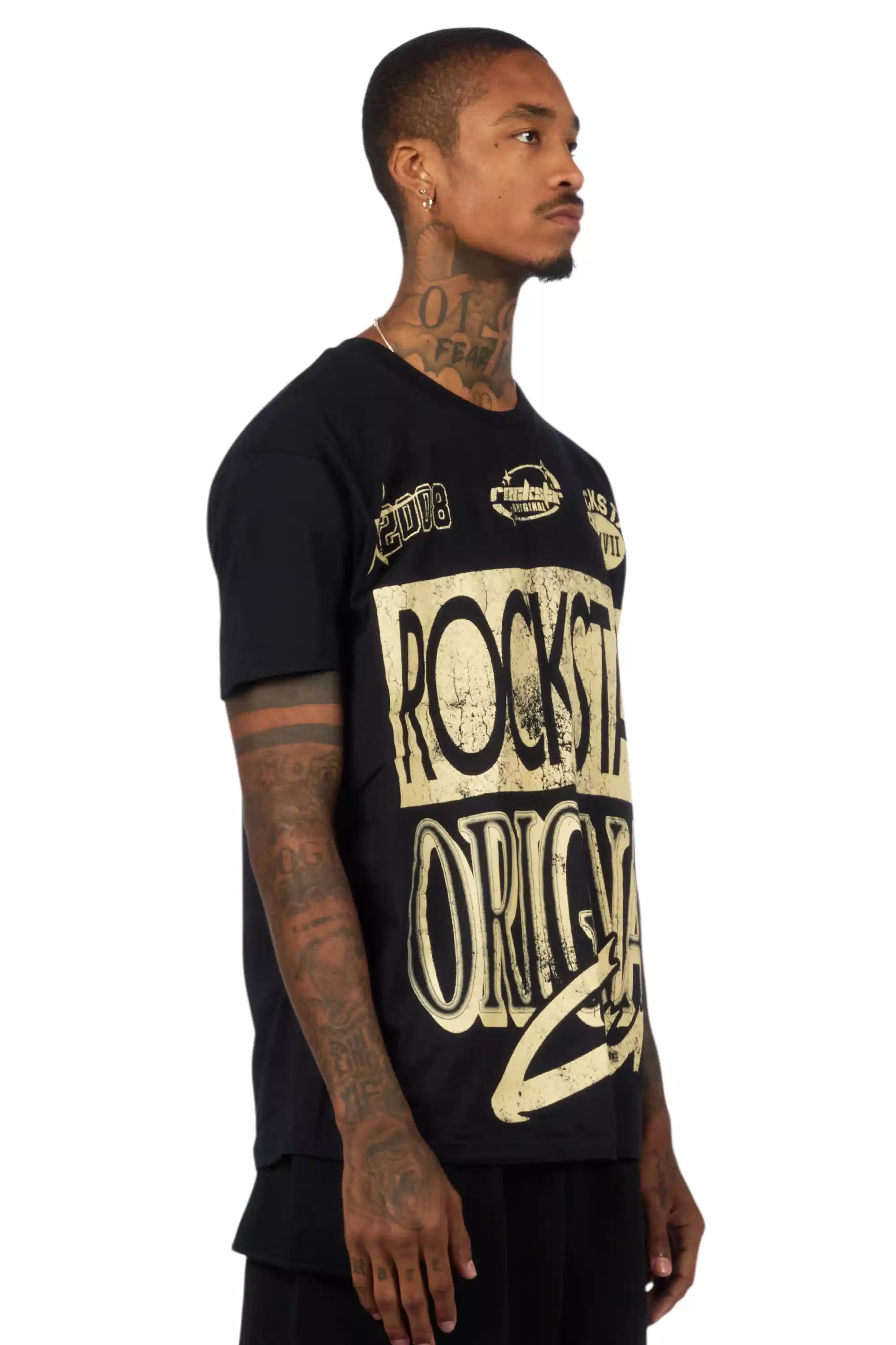 Rylok Black/Beige Oversized Graphic T-Shirt