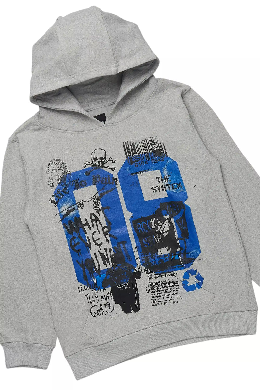Boys Beau Grey/Blue Hoodie Stacked Flare Track Set