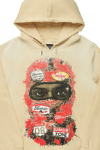 Lemar Beige Distressed Graphic Hoodie