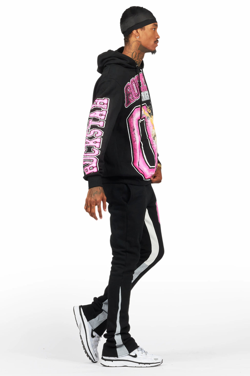 Fields Black/Pink Stacked Flare Hoodie Track Set