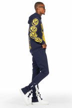 Yarden Navy Hoodie/Super Stacked Flare Pant Track Set
