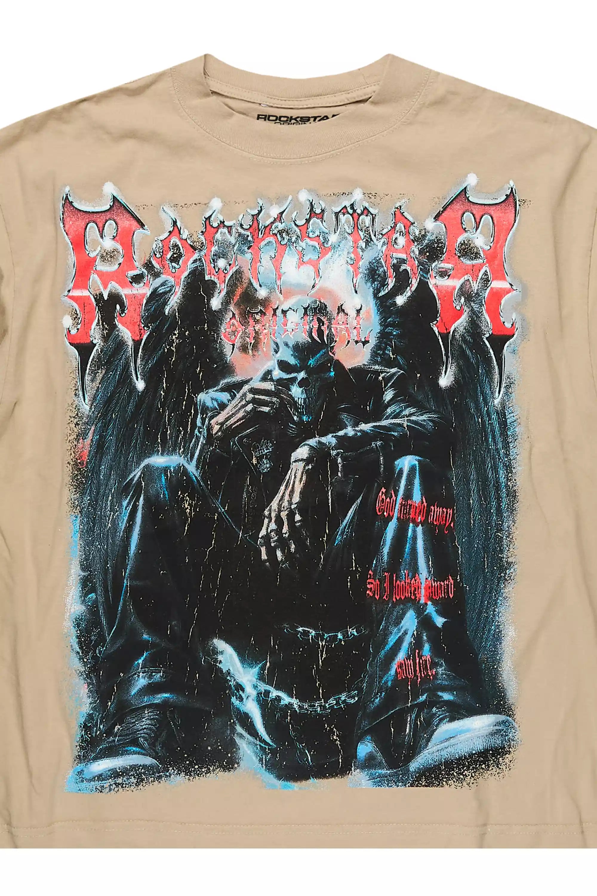 Krowne Beige/Black Oversized Graphic T-Shirt