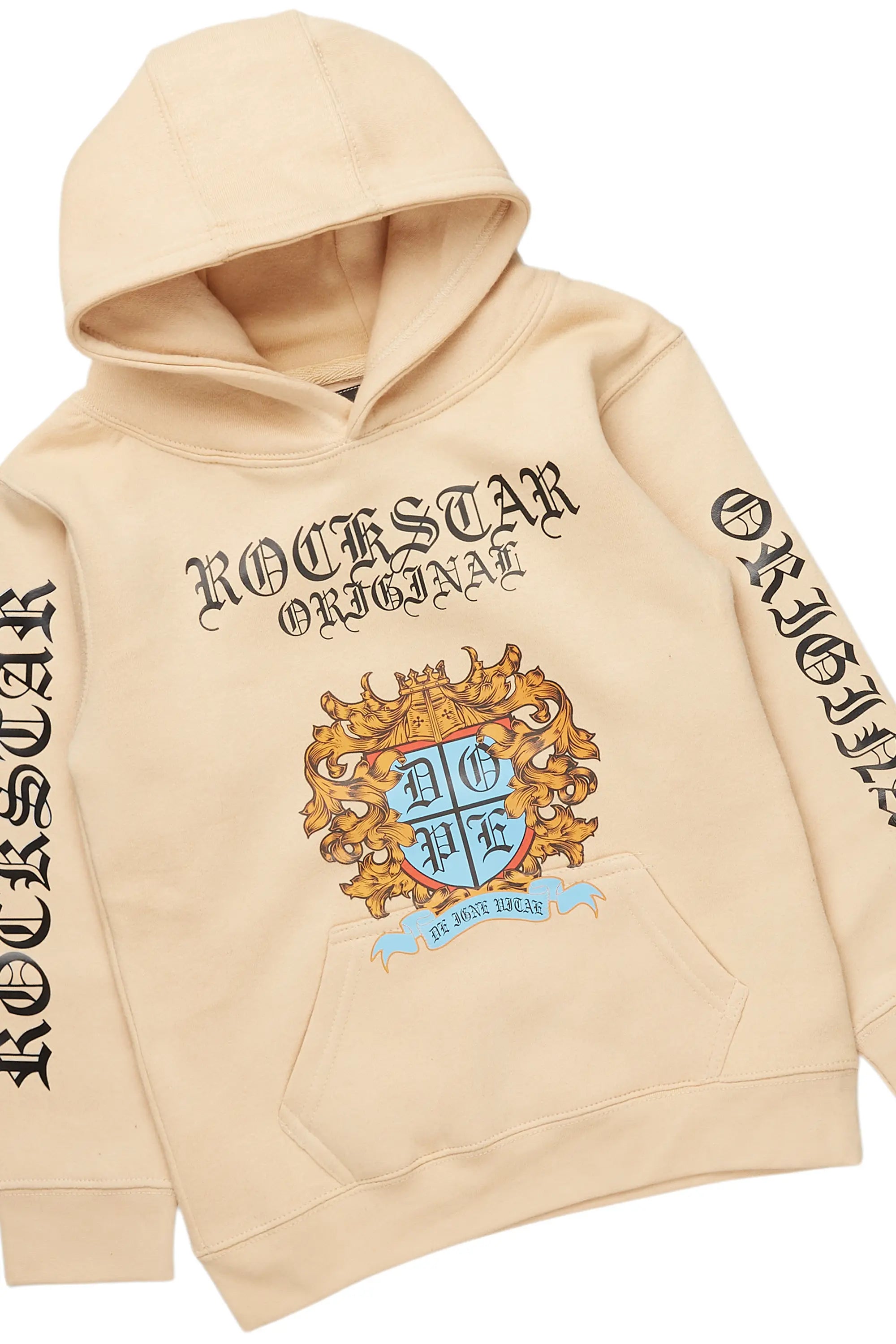 Boys Ceron Vintage Beige Hoodie/Stacked Flare Jean Set