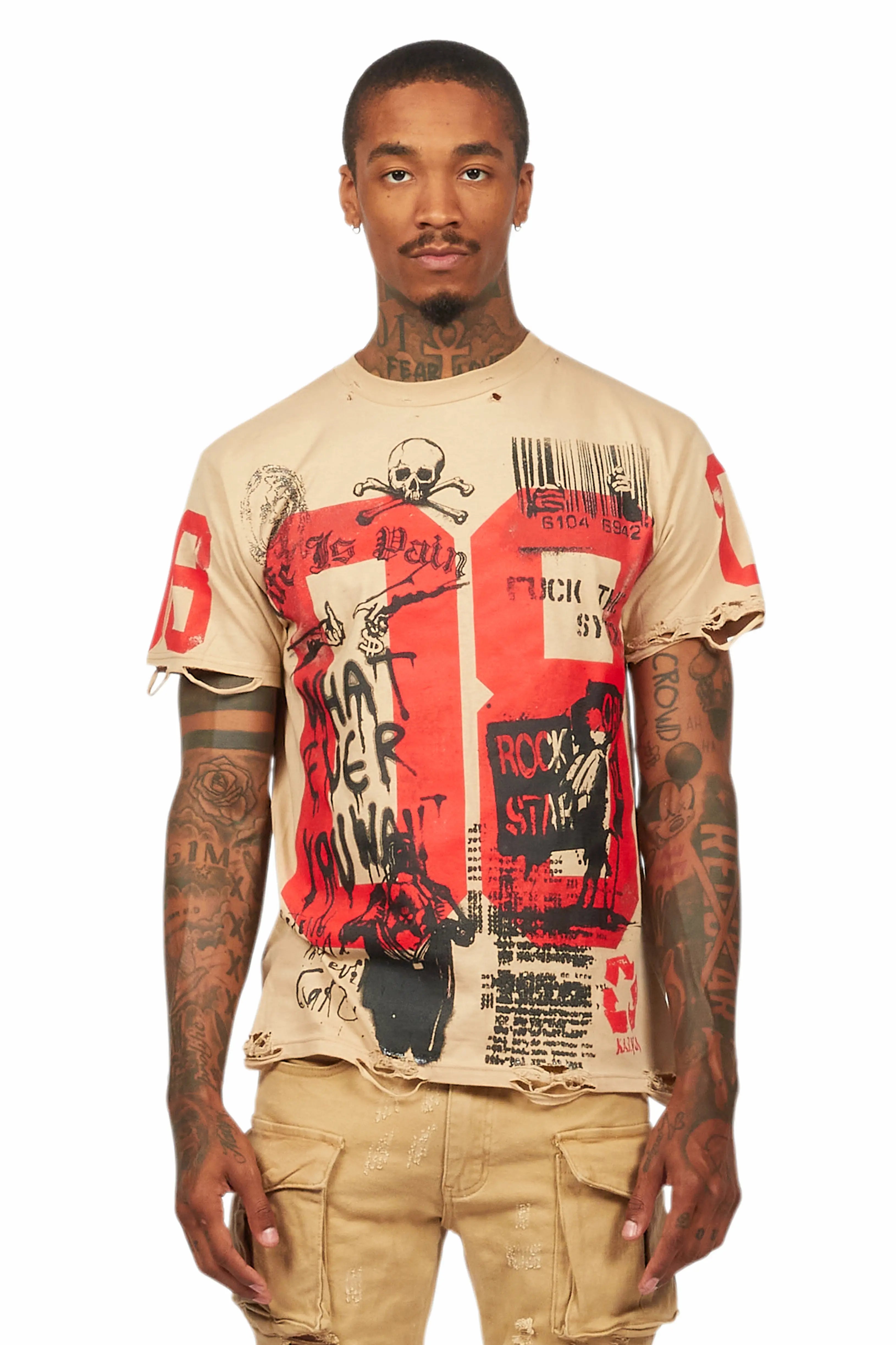 Grill Beige Graphic Oversized T-Shirt
