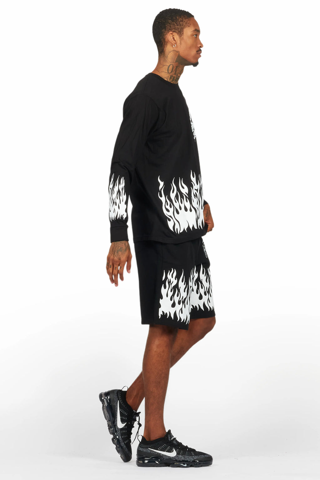 Bubble Black Long Sleeve T-Shirt Short Set