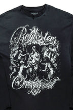 Vamp Black Long Sleeve Distressed Graphic T-Shirt