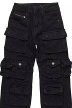 Boys Mahesh Black Baggy Cargo Jean