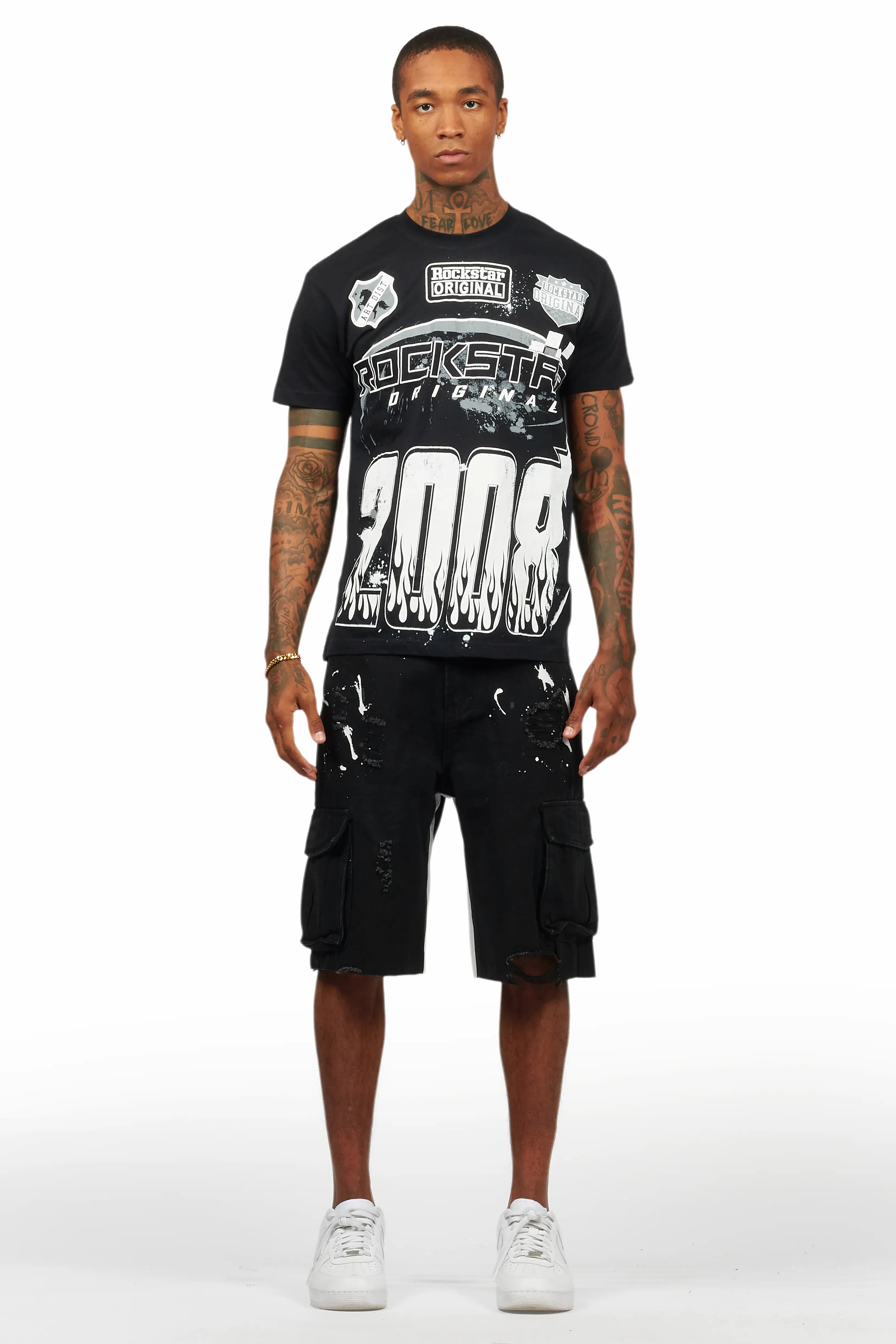 Amos Black T-Shirt/Denim Short Set