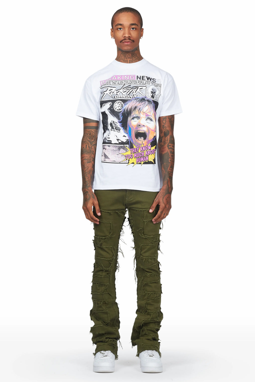 Shake Green Stacked Flare Jean