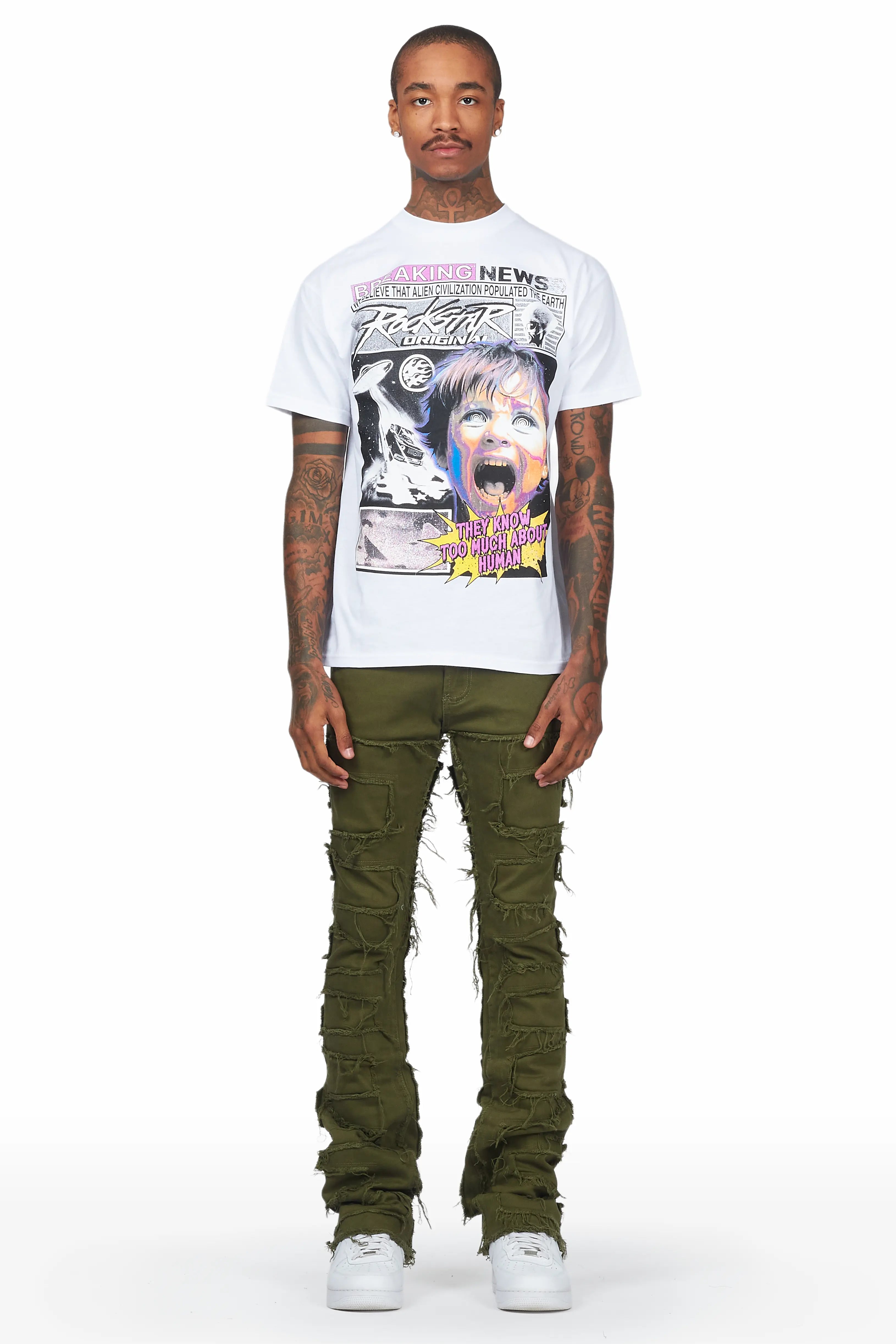 Shake Green Stacked Flare Jean