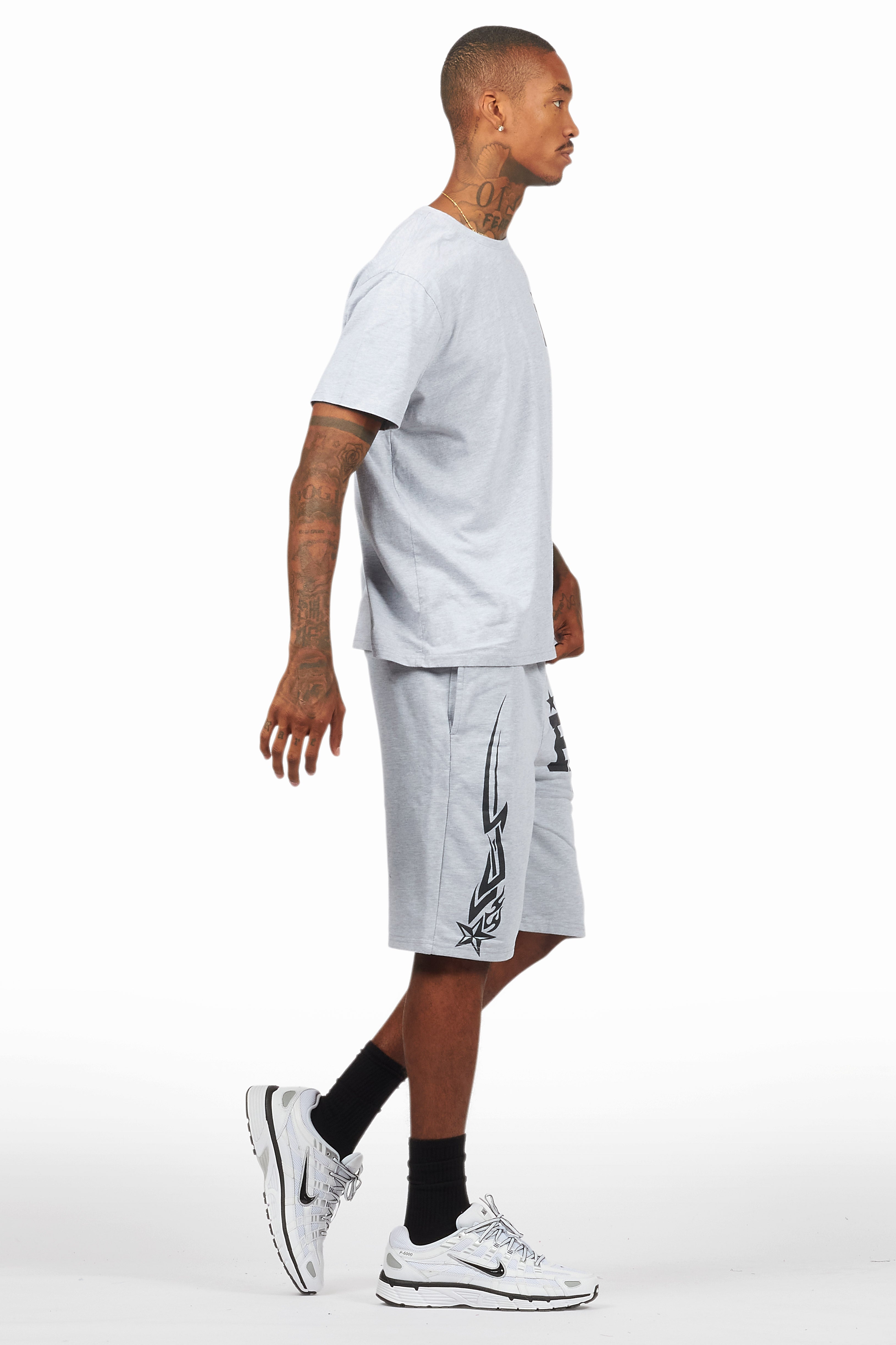 Plutix Heather Grey Graphic T-Shirt Short Set