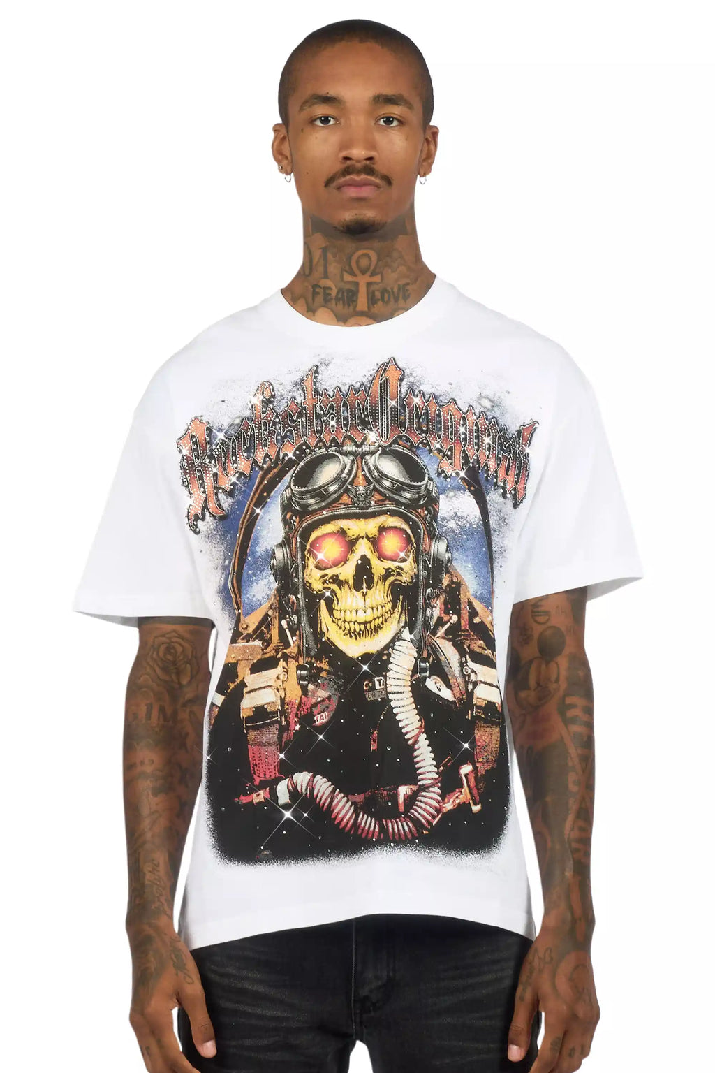 Airhart White Graphic Rhinestone T-Shirt