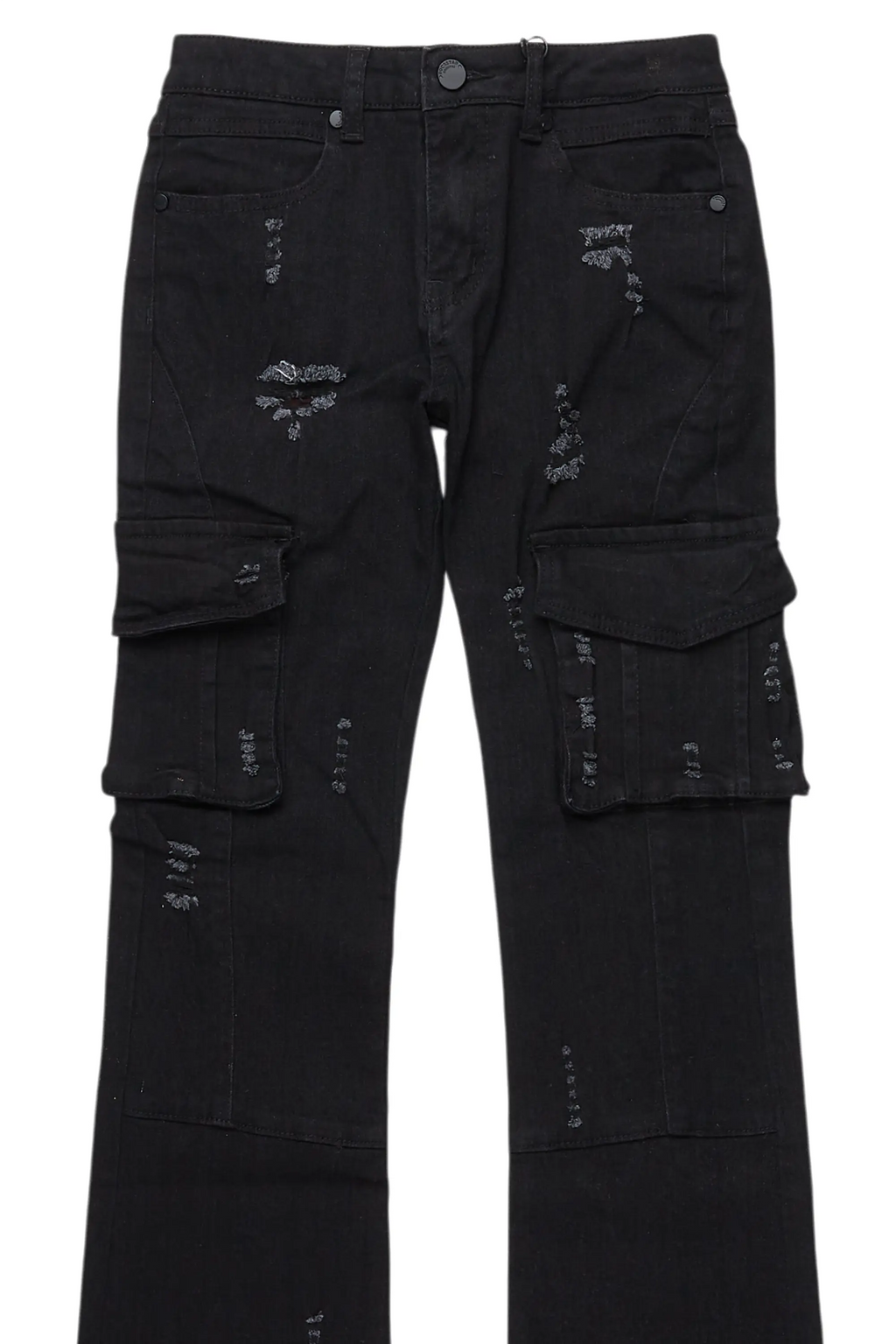 Boys Adalee Black Slim Stacked Flare Cargo Jean