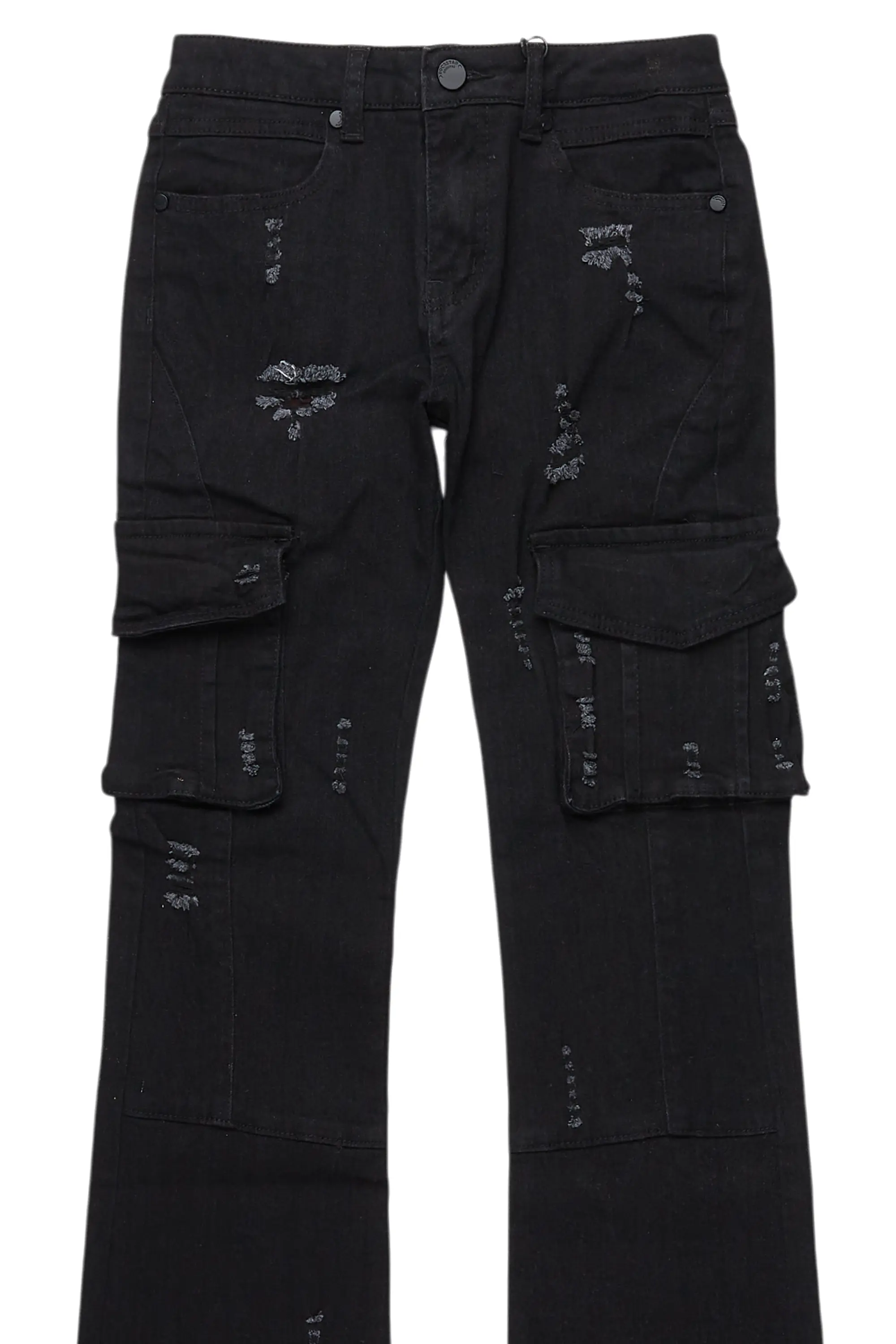 Boys Adalee Black Slim Stacked Flare Cargo Jean