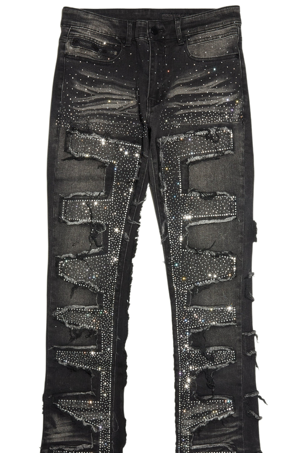 Shake Dark Grey Rhinestone Stacked Flare Jean